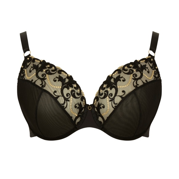 NEW Sculptresse Nova Embroidered Rigid Plunge Underwire Bra 10826 Black & Gold - Picture 3 of 4